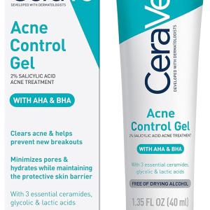 CeraVe Traitement de l'acné à l'acide salicylique avec de l'acide glycolique et de l'acide lactique | Gel contre l'acné AHA/BHA pour le visage pour contrôler et éliminer les éruptions cutanées | Sans parfum, sans paraben, sans huile et non comédogène