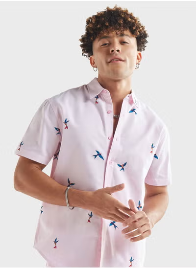 Chemise coupe décontractée à imprimé oiseau FAV