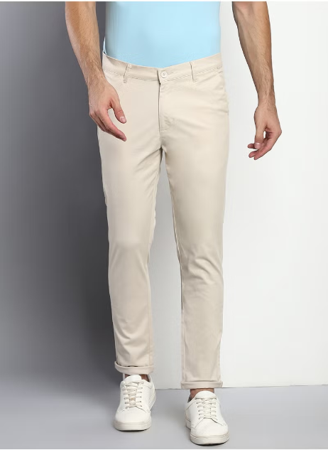 Pantalon chino en coton à coupe fuselée de couleur crème pour homme Dennis Lingo