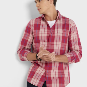 Chemise décontractée en pur coton à carreaux, coupe slim, marron et beige, pour homme Soixante-quinze