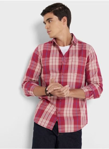 Chemise décontractée en pur coton à carreaux, coupe slim, marron et beige, pour homme Soixante-quinze