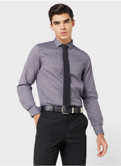 Chemise formelle durable et facile d'entretien pour homme, grise et noire, à motif auto-design Robert Wood