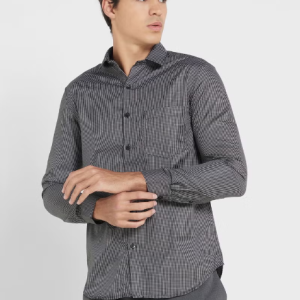 Chemise habillée durable à carreaux noire et blanche facile d'entretien pour homme, sans repassage Robert Wood