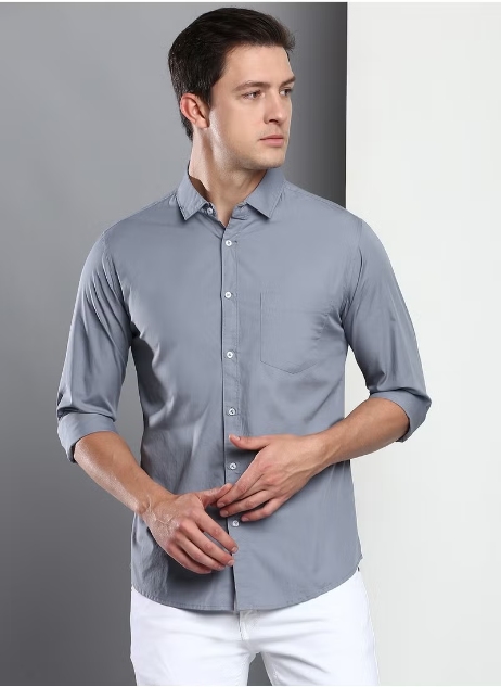 Chemise décontractée unie à coupe slim grise pour homme Dennis Lingo