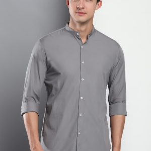 Chemise décontractée en coton à coupe slim unie pour homme avec col étalé et manches longues Dennis Lingo.