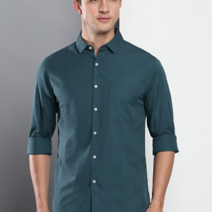 Chemise décontractée en coton à coupe slim unie pour homme avec col étalé et manches longues Dennis Lingo.