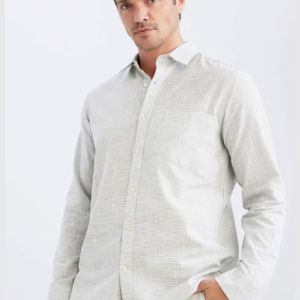 Chemise à manches longues tissée à col polo pour homme DeFacto