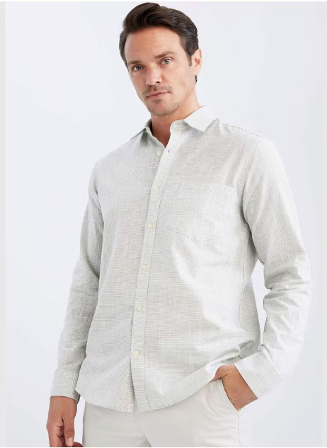 Chemise à manches longues tissée à col polo pour homme DeFacto