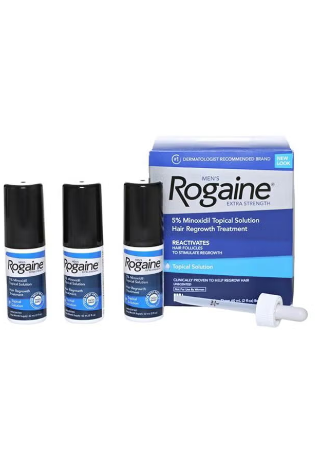 Rogaine Ensemble de solutions de repousse des cheveux extra-fortes 3 pièces, transparent 3x60 ml