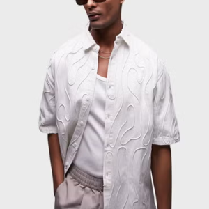 Chemise Topman à empiècements ondulés en crème HOMME DE HAUT