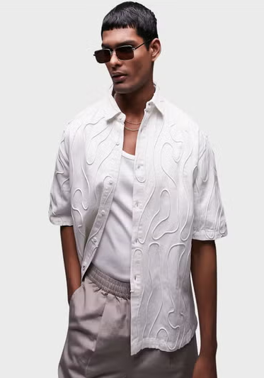 Chemise Topman à empiècements ondulés en crème HOMME DE HAUT